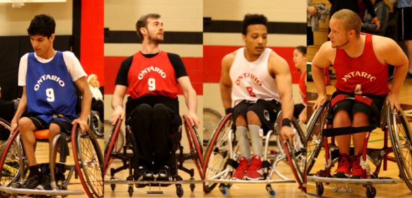 collage of Ontario U23 Men's wheelchair basketball players, left to right - Adel Akhmed, Lee Melymick, Michael Kilonzo, Eric Voss